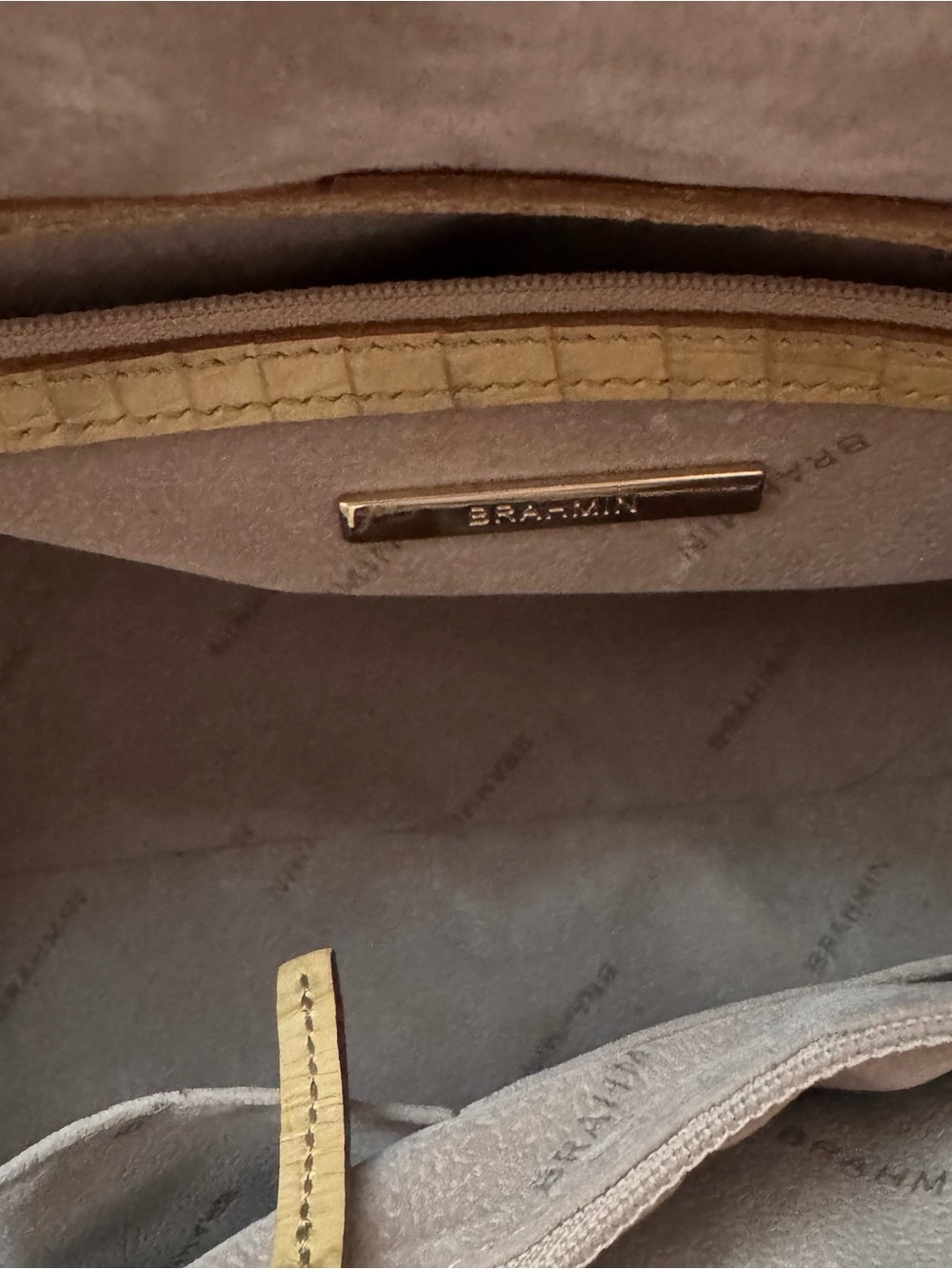 Brahmin Beige Croc-Embossed Satchel with Dark Ombre Spots - Picture 6 of 6